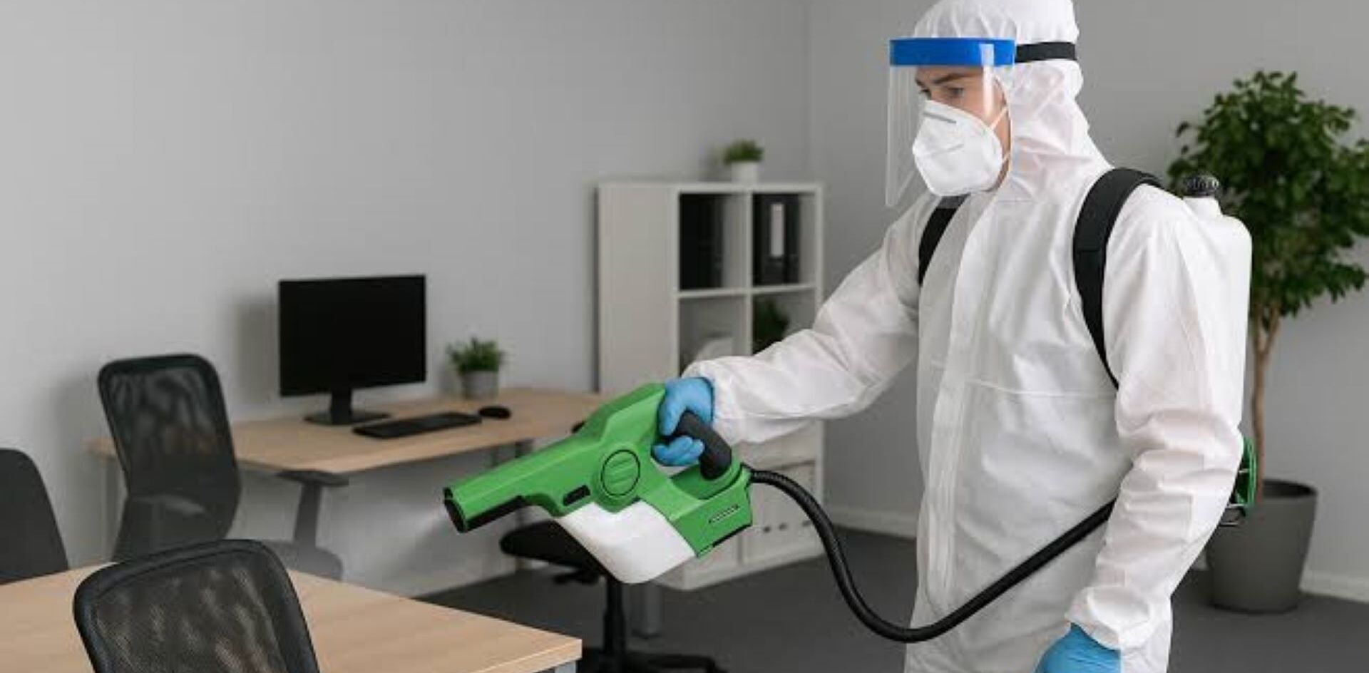 Man using an electrostatic sprayer